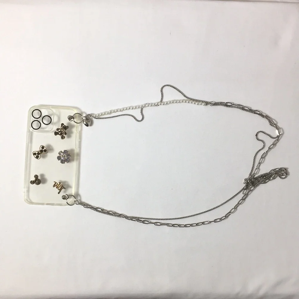 Clear Custom iPhone 13 Pro Max case with charms and chain